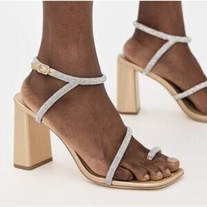 Badgley Mischka Women's Gold Leather Dalilah Strappy Block Heels Size 8
